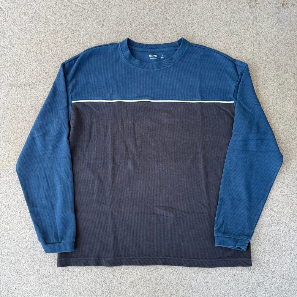 Hollister Colorblock Mens Medium Shirt - Navy Long Sleeve Tee